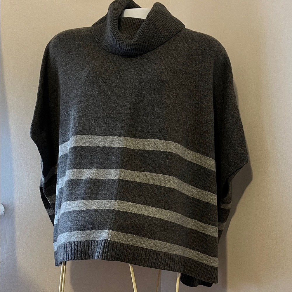 Banana Republic Dark Gray and Light Gray Striped Turtleneck Sweater Cape